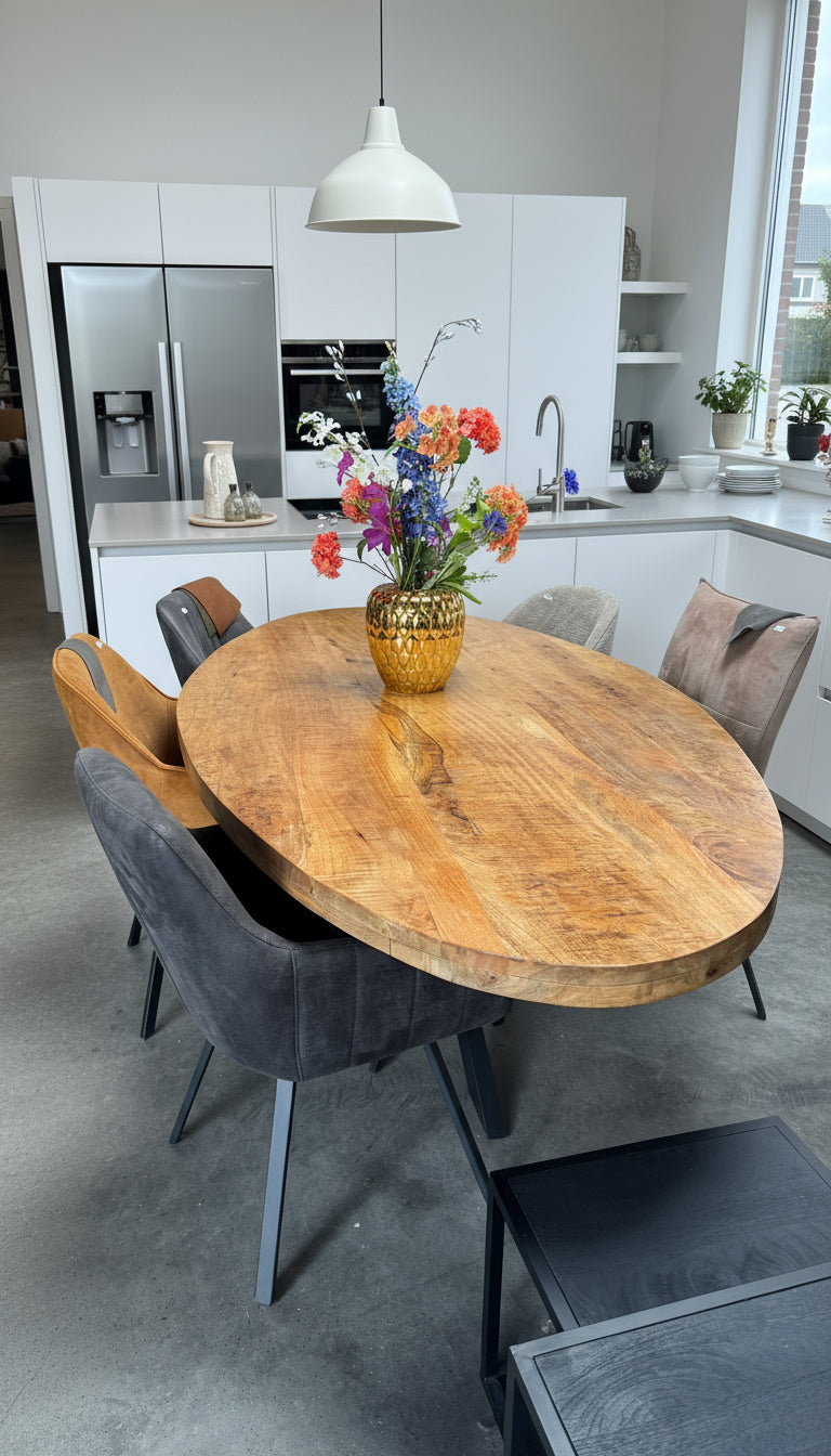 Mangohouten Eettafel Gerrit ovaal - 6 cm dik blad